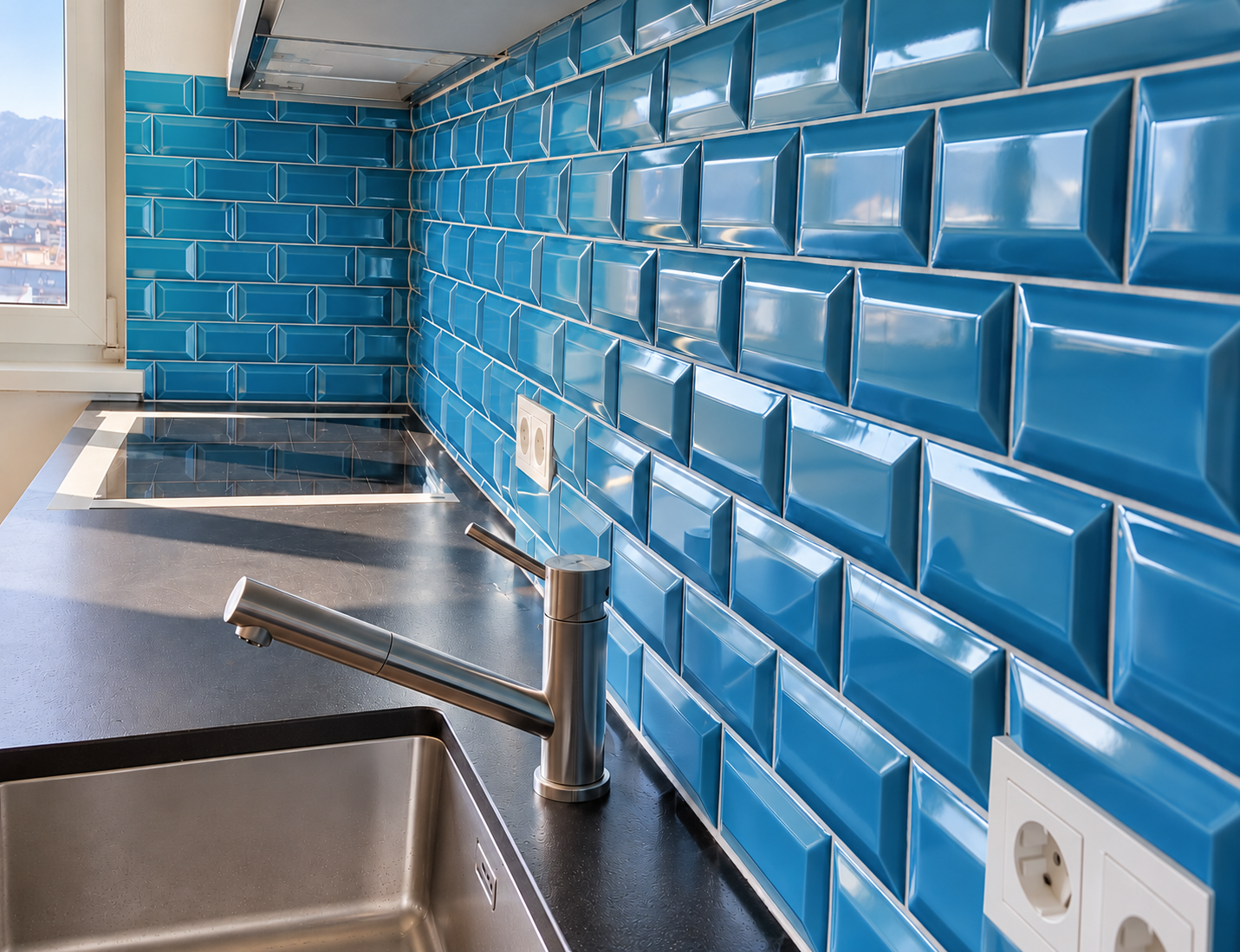 Blue tile kitchen corner