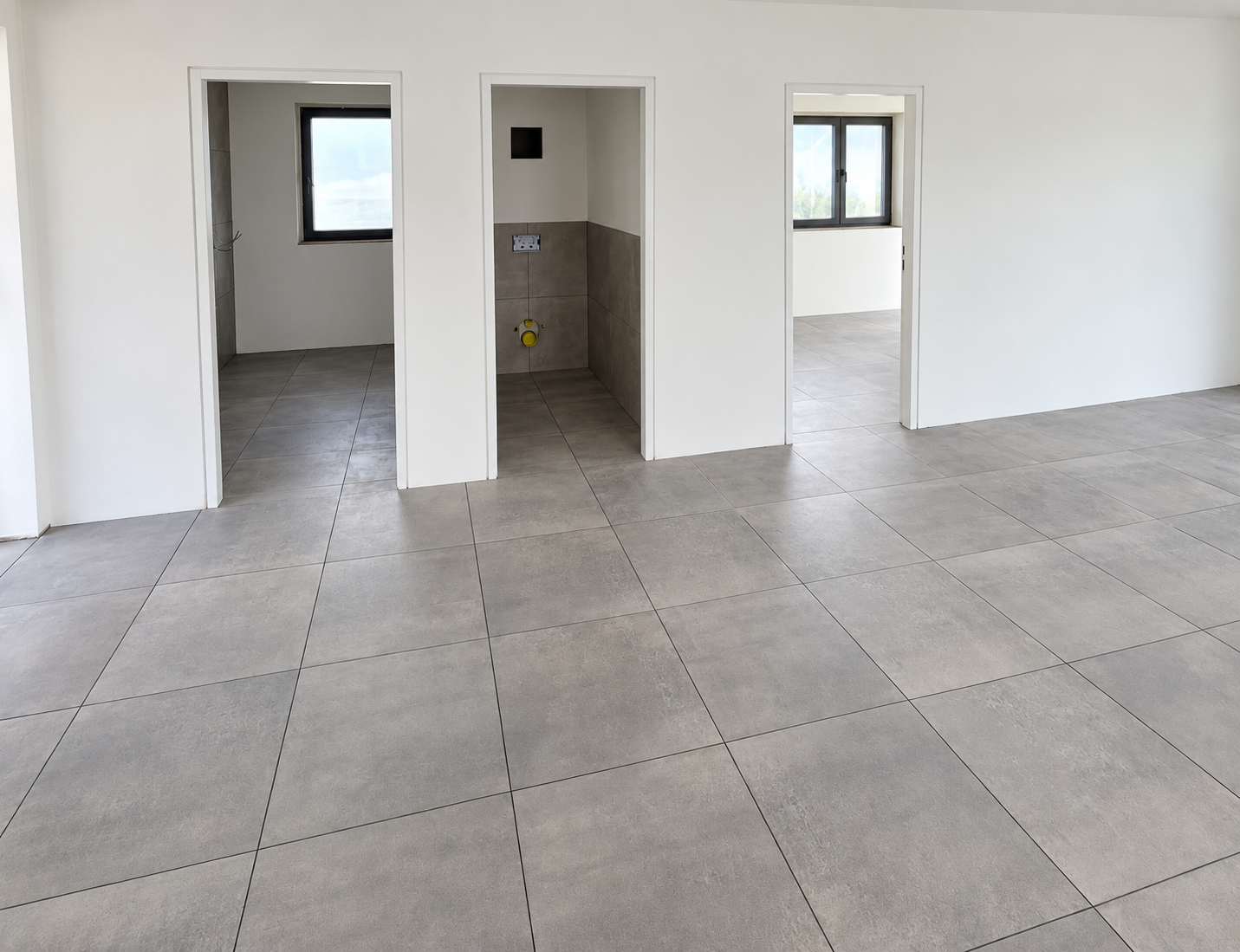 Brightened gray tile interior