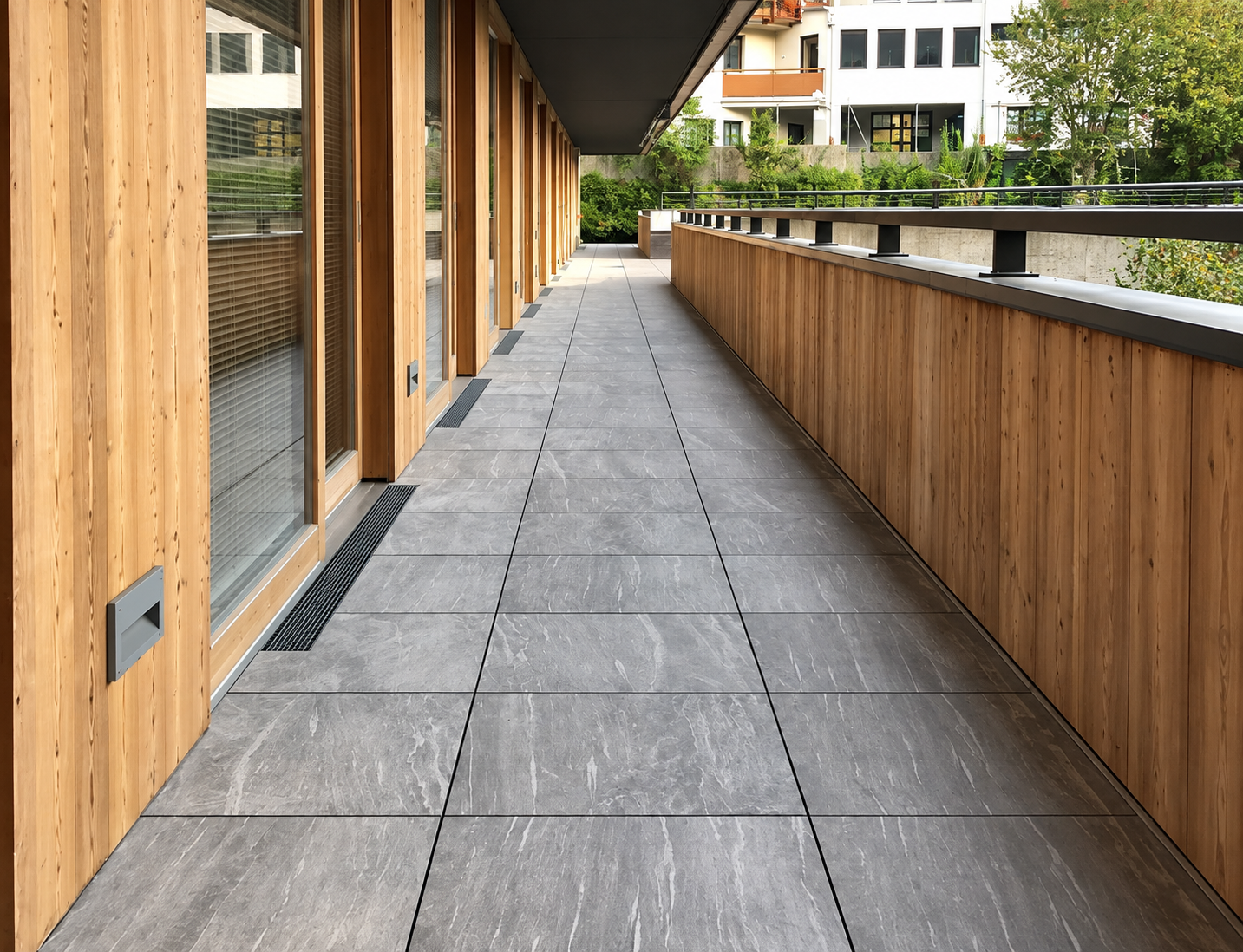 Covered timber terrace in daylight