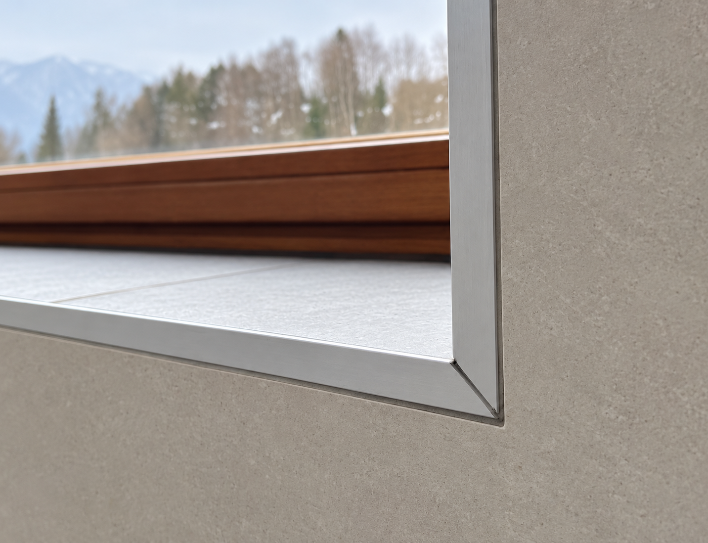 Mitred Silver Trim on Tiled Window Reveal