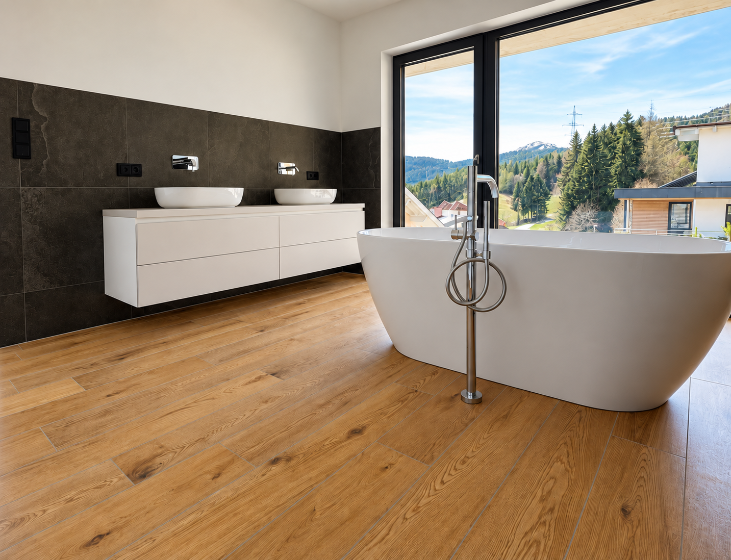 Modern Bathroom with Mountain Views