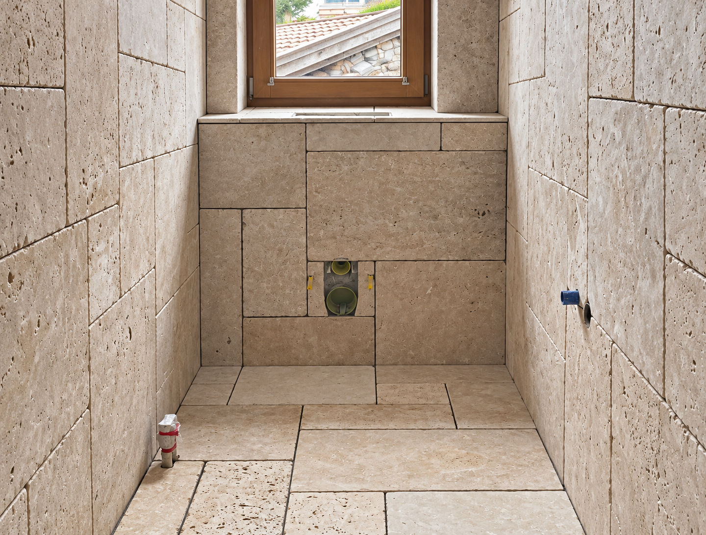 Rustic travertine window alcove
