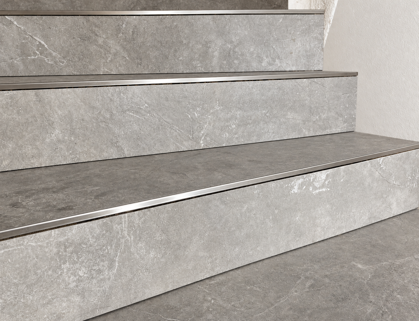 Warm Gray Staircase with Silver Nosing